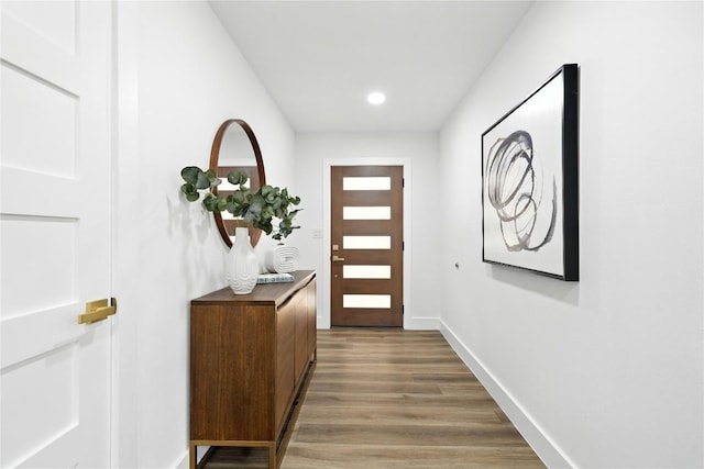 2400 Burly Oak Dr, Austin, TX 78745 - entryway with wood finished floors and recessed lighting
