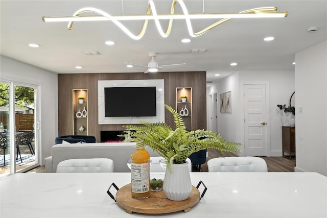 2400 Burly Oak Dr, Austin, TX 78745 - dining space with recessed lighting, ceiling fan, and wood finished floors