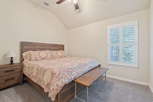 2634 Plantation Dr, Round Rock, TX 78681 - bedroom with carpet floors, lofted ceiling, and ceiling fan
