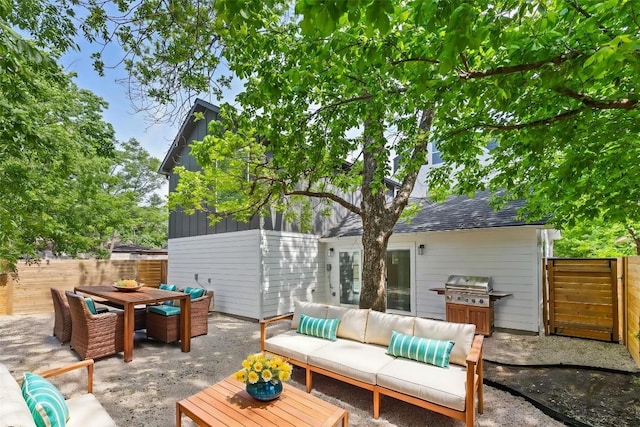 2813 Prado Unit 2, Austin, TX 78702 - fenced backyard with an outdoor living space, a patio area, and outdoor dining space