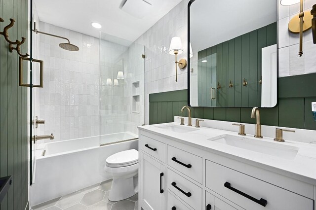 3703 Runnels Ct, Austin, TX 78732 - full bathroom with double vanity, tile patterned flooring, bathtub / shower combination, and recessed lighting
