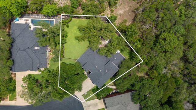 3703 Runnels Ct, Austin, TX 78732 - aerial overview of property's location featuring property parcel outlined and a pool
