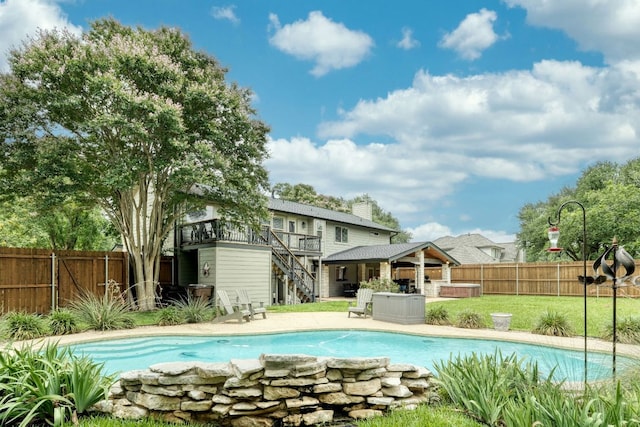 2018 Shadowbrook Cir, Round Rock, TX 78681 - view of pool featuring stairway, a fenced backyard, and a deck
