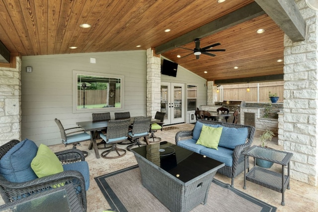 2018 Shadowbrook Cir, Round Rock, TX 78681 - view of patio with french doors, an outdoor kitchen, ceiling fan, outdoor dining area, and outdoor lounge area