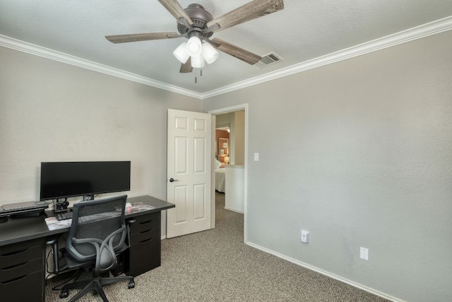 2018 Shadowbrook Cir, Round Rock, TX 78681 - office featuring ornamental molding, light colored carpet, and a ceiling fan