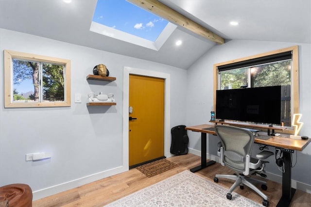 2108 Ariella Dr, Cedar Park, TX 78613 - home office with a skylight and wood finished floors