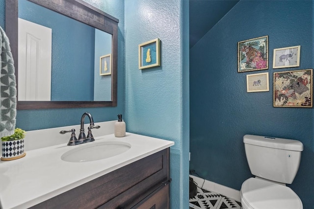 2108 Ariella Dr, Cedar Park, TX 78613 - bathroom featuring vanity, tile patterned floors, and a textured wall