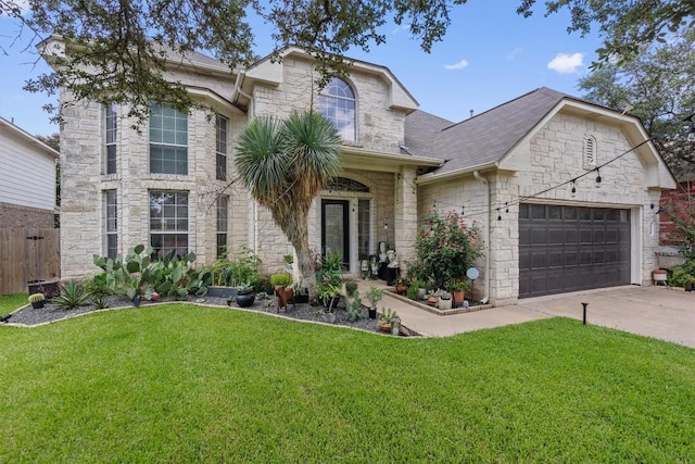 2108 Ariella Dr, Cedar Park, TX 78613 - view of front of home with stone siding, concrete driveway, an attached garage, and a shingled roof