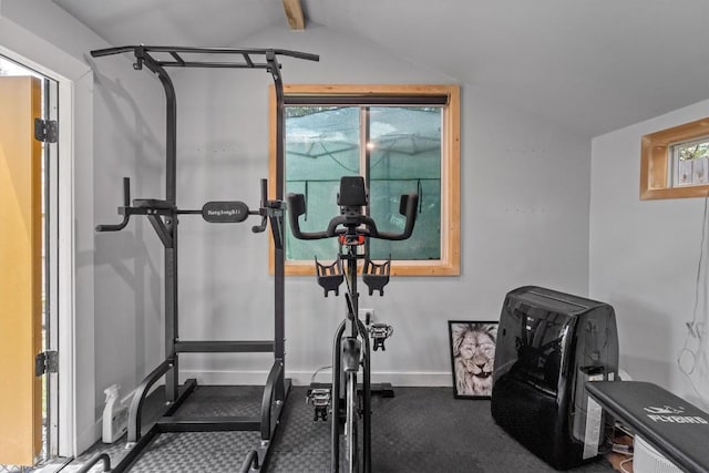 2108 Ariella Dr, Cedar Park, TX 78613 - exercise area featuring vaulted ceiling and baseboards
