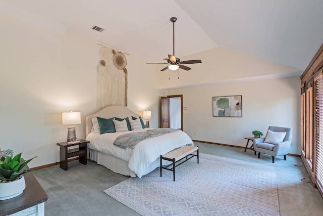 8152 Breeze Way, Jonestown, TX 78645 - carpeted bedroom featuring vaulted ceiling and a ceiling fan