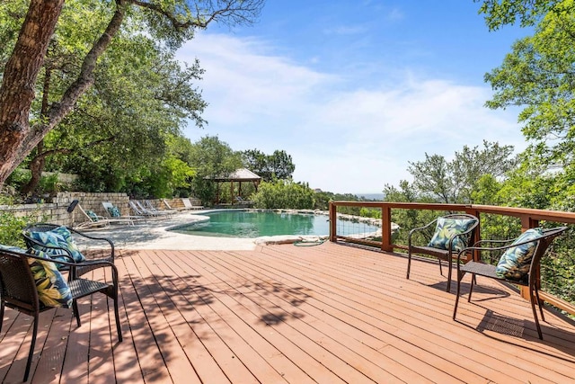 8152 Breeze Way, Jonestown, TX 78645 - deck featuring an outdoor pool and a gazebo