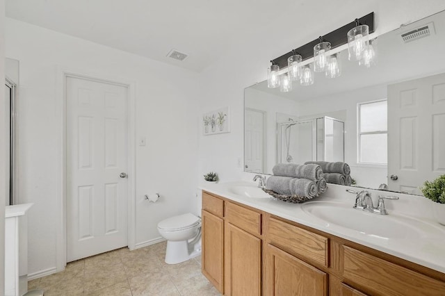 20209 Harrier Flight Trl, Pflugerville, TX 78660 - full bath with a stall shower, double vanity, and tile patterned flooring