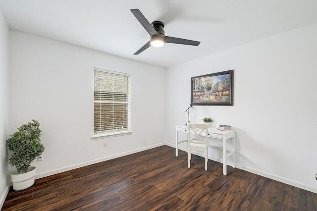 20209 Harrier Flight Trl, Pflugerville, TX 78660 - home office with dark wood finished floors and a ceiling fan