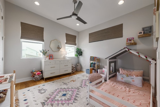 7013 Boyle Dr, Austin, TX 78724 - bedroom featuring wood finished floors, recessed lighting, and a ceiling fan