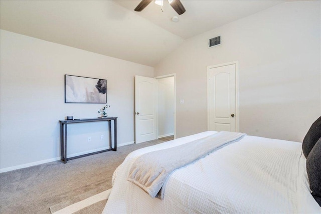 206 Live Oak Dr, Mountain City, TX 78610 - carpeted bedroom with lofted ceiling and a ceiling fan