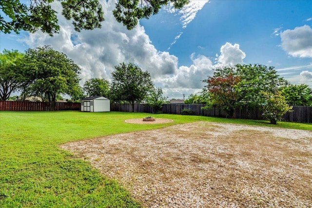 206 Live Oak Dr, Mountain City, TX 78610 - fenced backyard featuring a storage unit and a fire pit