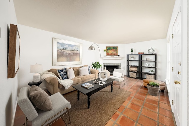 3617 Las Colinas Dr Unit B, Austin, TX 78731 - tiled living area with a brick fireplace