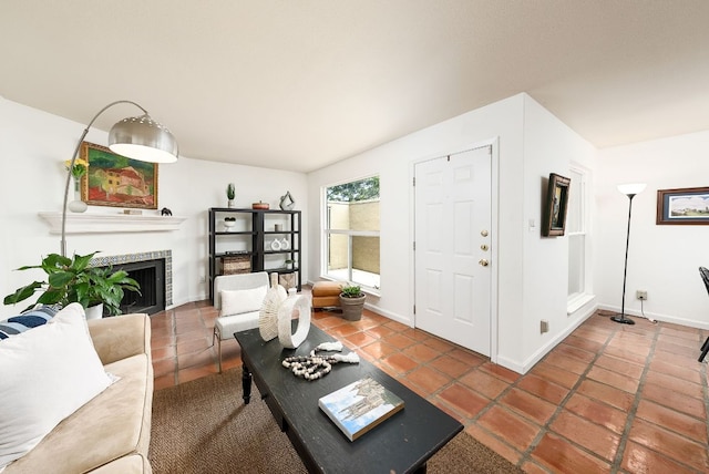 3617 Las Colinas Dr Unit B, Austin, TX 78731 - tiled living area with a tile fireplace and baseboards