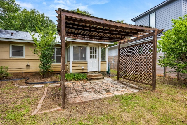 5513 Jim Hogg Ave, Austin, TX 78756 - rear view of property with a pergola, entry steps, and a patio