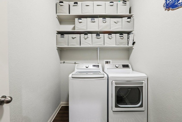 16601 Aventura Ave, Pflugerville, TX 78660 - laundry area with separate washer and dryer and wood finished floors
