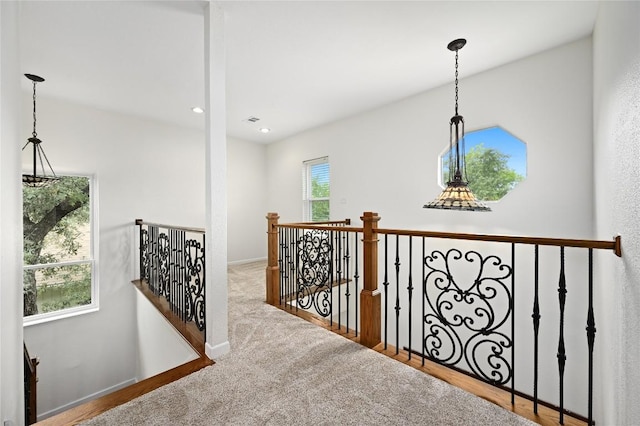 301 Crane St, Austin, TX 78734 - corridor featuring an upstairs landing, carpet, and recessed lighting