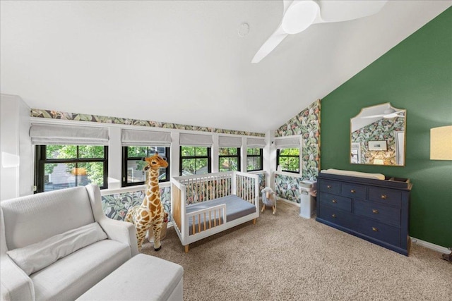 2616 Jefferson St Unit A, Austin, TX 78703 - bedroom with lofted ceiling, multiple windows, carpet, and a ceiling fan