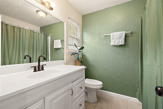 809 Windsor Rd, Round Rock, TX 78664 - bathroom featuring a textured wall, vanity, tile patterned floors, and a textured ceiling