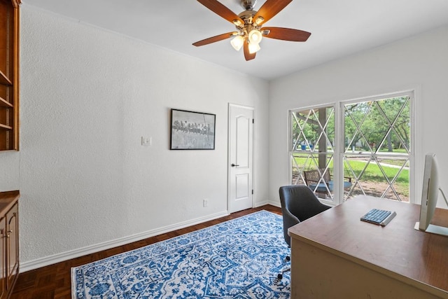 11302 Centennial Trl, Austin, TX 78726 - office space with a ceiling fan and a textured wall