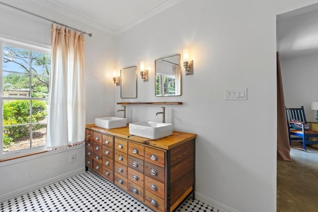 11302 Centennial Trl, Austin, TX 78726 - bathroom featuring double vanity and crown molding