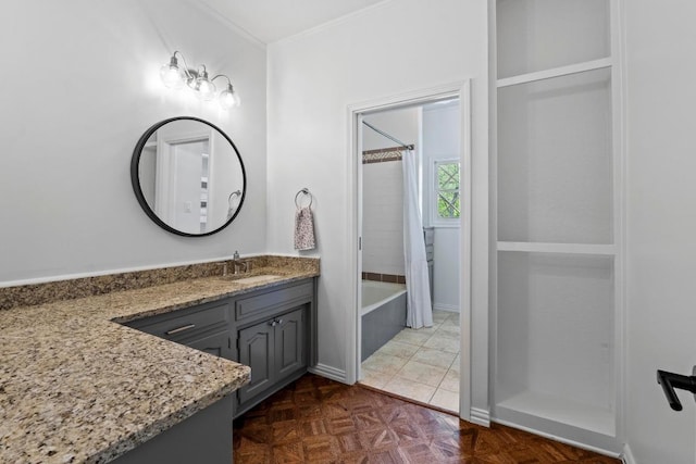 11302 Centennial Trl, Austin, TX 78726 - full bathroom featuring vanity and shower / bathtub combination with curtain