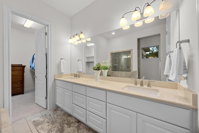 707 Campino Dr, Cedar Park, TX 78613 - bathroom featuring double vanity, tile patterned floors, and recessed lighting