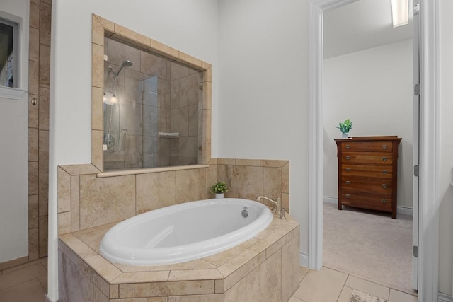 707 Campino Dr, Cedar Park, TX 78613 - full bathroom featuring a bath, tile patterned floors, and tiled shower