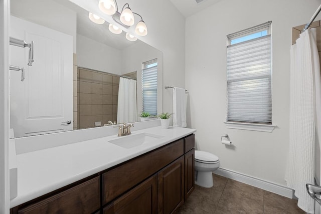 707 Campino Dr, Cedar Park, TX 78613 - full bath featuring vanity, tile patterned floors, a shower with curtain, and a chandelier