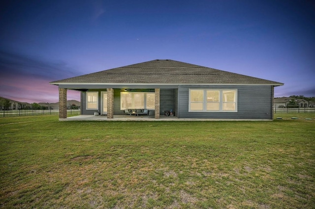 409 July Johnson Dr, Austin, TX 78737 - rear view of house featuring ceiling fan, a patio, and a shingled roof