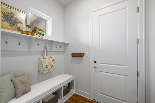 409 July Johnson Dr, Austin, TX 78737 - mudroom featuring dark wood-type flooring and baseboards