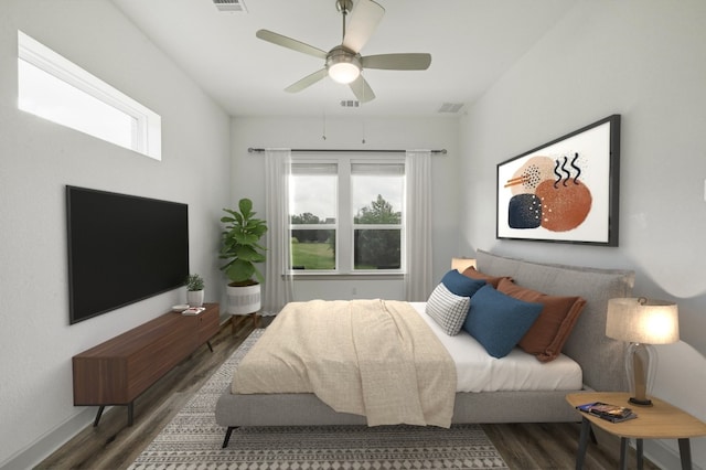 409 July Johnson Dr, Austin, TX 78737 - bedroom featuring wood finished floors, multiple windows, and a ceiling fan