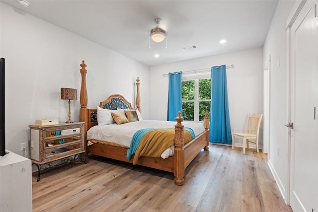 1125 Tillery St Unit 1A, Austin, TX 78702 - bedroom featuring light wood-style floors, recessed lighting, and a ceiling fan