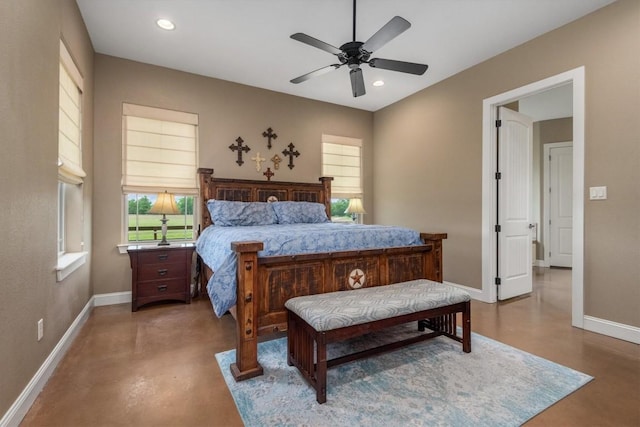 9769 Fm 1361, Snook, TX 77879 - bedroom with finished concrete flooring, multiple windows, recessed lighting, and ceiling fan