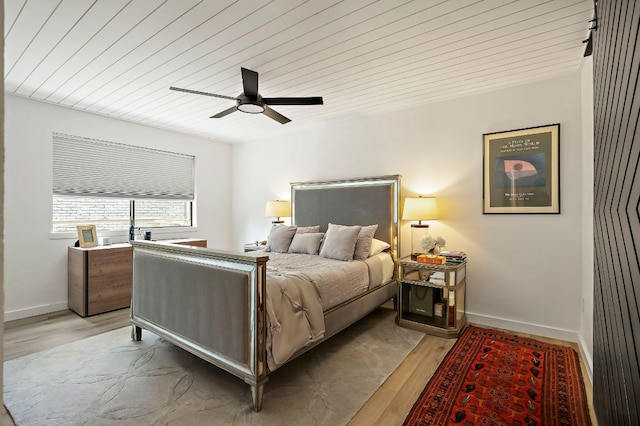 6101 Bridlington Cir, Austin, TX 78745 - bedroom with light wood-style floors, wooden ceiling, and a ceiling fan