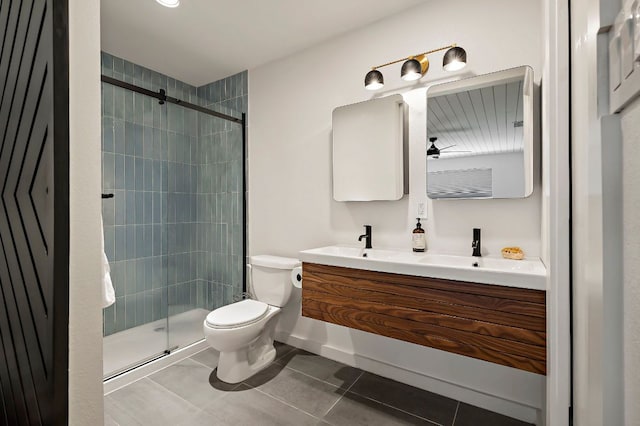 6101 Bridlington Cir, Austin, TX 78745 - full bath featuring double vanity, a shower stall, and tile patterned flooring