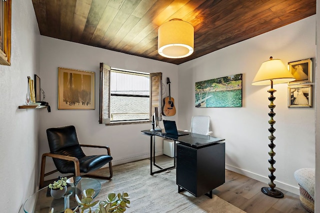 6101 Bridlington Cir, Austin, TX 78745 - office with wood ceiling and light wood-type flooring