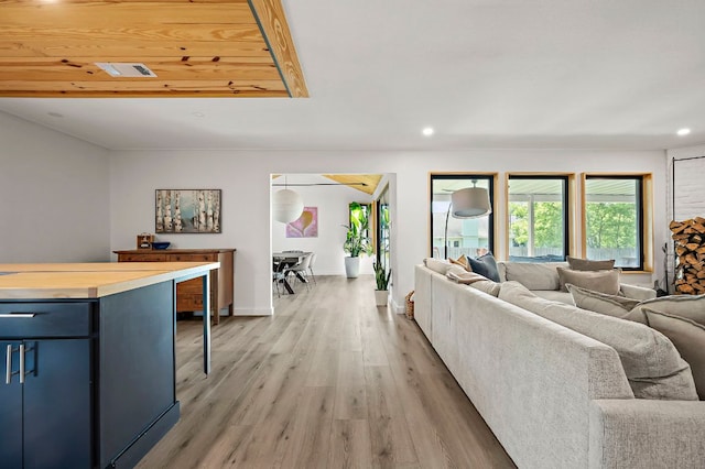 6101 Bridlington Cir, Austin, TX 78745 - living area featuring light wood-style flooring and recessed lighting