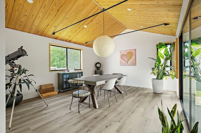 6101 Bridlington Cir, Austin, TX 78745 - dining space with wooden ceiling, lofted ceiling, light wood-style floors, and recessed lighting