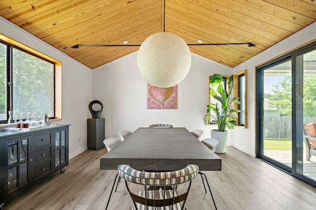 6101 Bridlington Cir, Austin, TX 78745 - dining space with wood ceiling, lofted ceiling, healthy amount of natural light, and light wood-type flooring