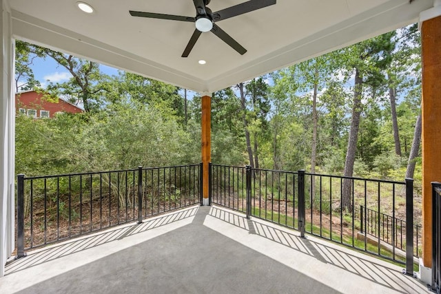 161 Honopu Dr, Bastrop, TX 78602 - balcony featuring a ceiling fan and view of scattered trees