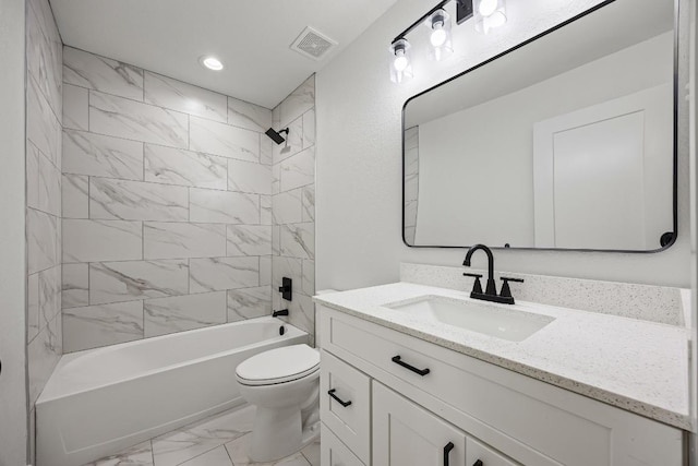 161 Honopu Dr, Bastrop, TX 78602 - full bathroom with marble finish flooring, vanity, shower / bath combination, and recessed lighting