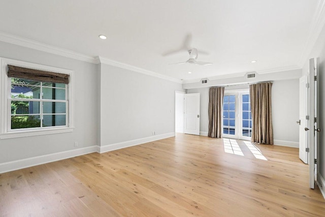 5 Green Ln, Austin, TX 78703 - spare room featuring crown molding, light wood finished floors, recessed lighting, and ceiling fan