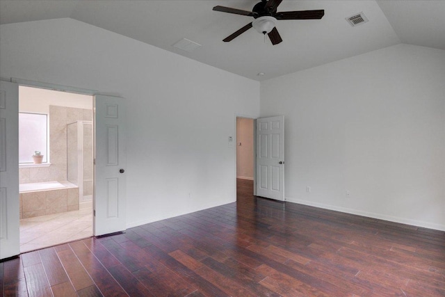 11125 Cap Stone Dr, Austin, TX 78739 - unfurnished room featuring lofted ceiling, a ceiling fan, and wood finished floors