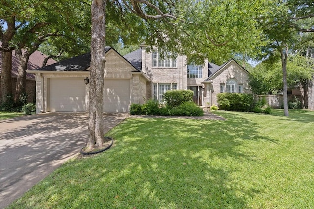 1004 Oaklands Dr, Round Rock, TX 78681 - traditional-style home with brick siding, an attached garage, a front yard, and driveway