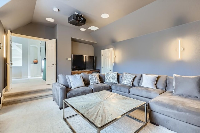 217 Emerald Ridge Dr, Austin, TX 78732 - living area with vaulted ceiling and carpet flooring